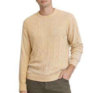 Oscar De La Renta Vintage Mens Cable Knit Sweater Light Yellow Size Large
